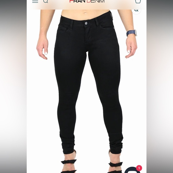 fran denim Denim - Fran Denim Black Skinny Jeans 27 Mid Rise Ripped Knee Stretch